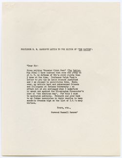 Letter to Faculty from N.R. Hanson Regarding His Letter to “The Nation,” ca. 01 October 1963