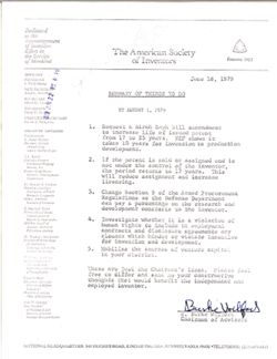 Summary of Things to Do by August 1, 1979, by E. Burke Wilford, June 18, 1979