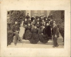 Louisa Wylie Boisen, Samuel Brown Wylie and group outside Central School Building