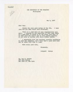 9 May 1957: To: Roy W. Howard. From: George M. Humphrey.