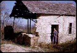 Jean at ruin of old kitchen of Espada Mission near San Antonio