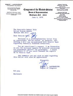 Letter from Congressman Robert J. Lagomarsino to Senator Robert Dole, June 4, 1979