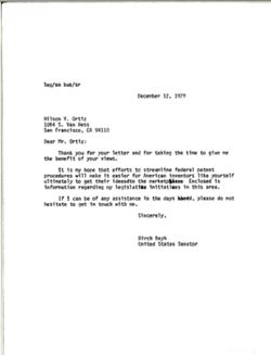 Letter from Birch Bayh to Nilson V. Ortiz, December 12, 1979