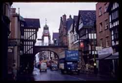 Chester, England Eastgate, after early morning rain