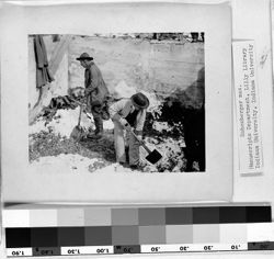 Rolland Brown (right) and unidentified man digging, Lee Brown home