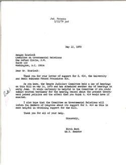 Letter from Birch Bayh to Reagan Scurlock of the National Association of College and University Business Officers, May 22, 1979
