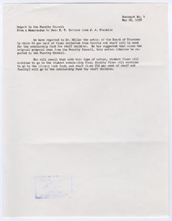 04: Memorandum from the Vice-President and Treasurer Concerning the Disposition of Fines Collected from Faculty and Staff, 26 May 1958