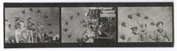 Item 0426. Four strips of contact prints showing various scenes of dancers at Death Day fiesta. Three prints on a strip.