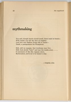 "Mythmaking," [Poem], Virginia Crim