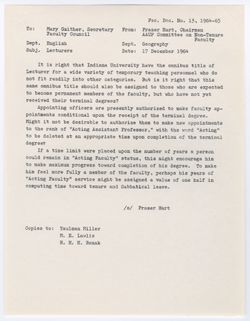 13: Memorandum from Professor Fraser Hart, Chairman of AAUP Committee on Non-Tenure Faculty Concerning the Status of Lecturers, 17 December 1964