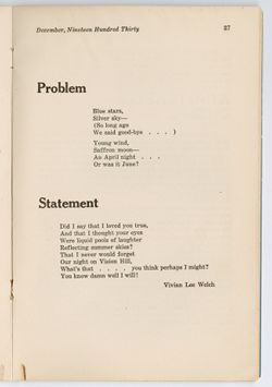 "Problem" and "Statement," [Two Poems], Vivian Lee Welch