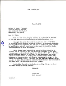 Letter from Birch Bayh to Gardner W. Stacy of the American Chemical Society, June 29, 1979