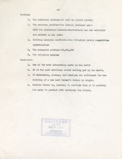 "My Impressions of Israel Hillel Foundation." -Bloomington November 20, 1955