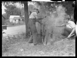 Setting a tire, Mahalasville blacksmith shop