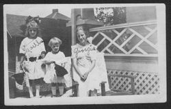 Hoagy Carmichael's three sisters, Martha, Joanne, and Georgia, standing outside a house, 1918.
