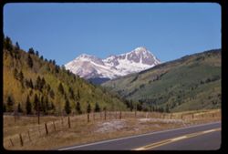 Snowy peak seen from U.S. Hwy 550 from Durango to Silverton, Colo.