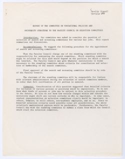 89: Report of the Committee on Educational Policies and University Structure to the Faculty Council on Selection Committees, ca. 13 May 1969