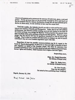 Memorandum Letter from the Representatives of the Four Catholic Dioceses in Bosnia and Hercegovina to the President of Croatia, Dr. Franjo Tudjman, Jan 12 1994