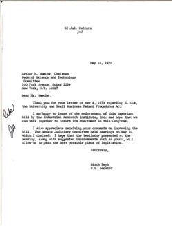 Letter from Birch Bayh to Arthur M. Bueche of Industrial Research Institute Inc., May 18, 1979