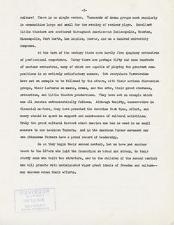"Notes for Remarks at Banquet Celebrating One Hundredth Anniversary of Athenaeum Turners: Contribution of the American Turners to the United States" -Indianapolis, Indiana. Feb. 22, 1951