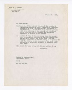 24 October 1950: To: George W. Hawkins. From: Roy W. Howard.