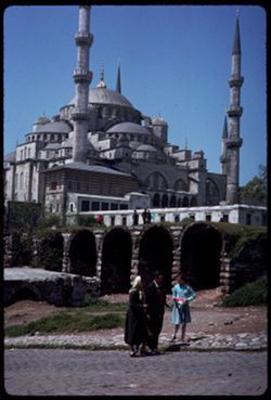 Blue Mosque with three natives on a quiet Sunday morning Istanbul