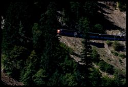 Western Pacific RR eastbound freight train in Feather river gorge below Keddie