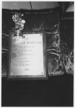 Photograph of 1980 plaque honoring William Marshall as "The Best Othello of Our Time"