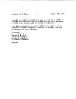 Letter from Harold E. McKelvey to Birch Bayh, August 31, 1979