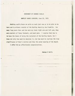 "Statement at Bartley Award Luncheon," June 22, 1973
