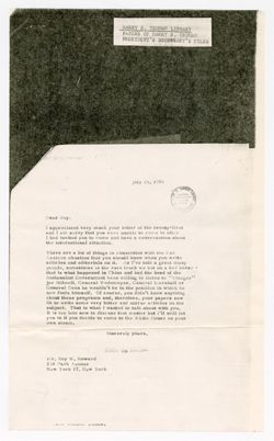 10 August 1950: To: President Harry S. Truman. From: Roy W. Howard.