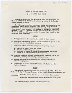 Ballot on Proposed Change from 45 to 60 minutes Class Period, ca. 18 January 1966