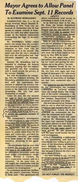 Raymond Hernandez, "Mayor Agrees to Allow Panel to Examine Sept. 11 Records," New York Times, December 4, 2003