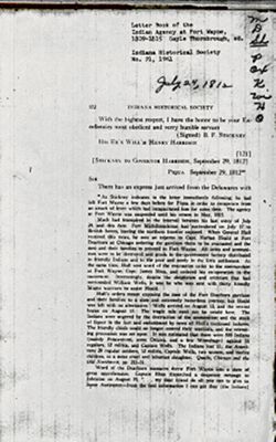 Letter Book of the Indian Agency at Fort Wayne, 1809-1815, No. XXI, edited by Gayle Thornbrough, pp. 169-172.