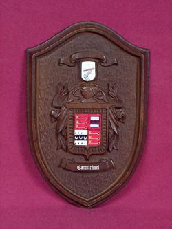 Wood plaque with coat of arms for HC.