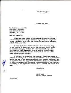 Letter from Birch Bayh to Patrick J. Iannotta of Ecolotrol, October 19, 1979