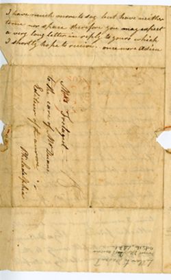 Eliza DE BACCQUE, care of Mr. Warren Ashley at Norfolk, [Virginia]. To [Marie D.] FRETAGEOT, care of Mr. Duane, Editeur of the aurore, Philadelphia., 1821 Oct. 16