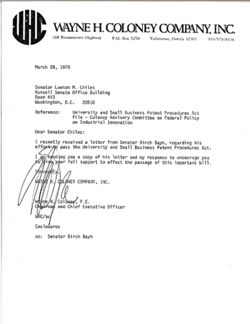 Letter from Wayne H. Coloney to Senator Lawton M. Chiles, March 29, 1979