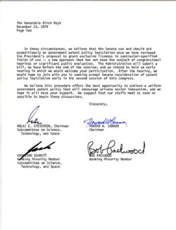 Letter from Adlai Stevenson, Howard Cannon, Harrison Schmitt, and Bob Packwood to Birch Bayh, December 13, 1979