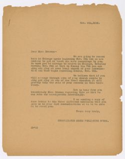 Geo. Bradford to Dranes regarding November recording sessions, October 8, 1926