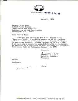 Letter from Harold K. Lonsdale to Birch Bayh, March 29, 1979