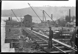 Scene at building of Indiana-Kentucky bridge, Madison