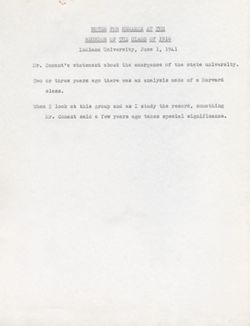 "Notes for Remarks at the Reunion of the Class of 1916." -Indiana University. June 1, 1941