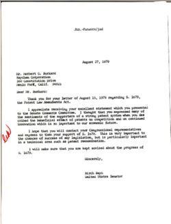 Letter from Birch Bayh to Herbert G. Burkard of Raychem Corporation, August 27, 1979