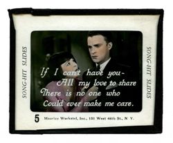 Song-hit slide: If I can't have you / All my love to share...