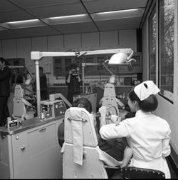 IU South Bend dental students in clinic, 1970s