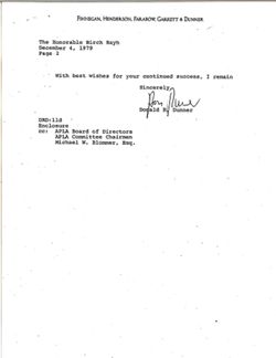 Letter from Donald R. Dunner to Birch Bayh, December 4, 1979