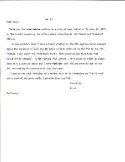 Draft letter from Birch Bayh to Arthur R. Whale of Eli Lilly Company, December 12, 1979