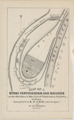 Map of a stone fortification and mounds on the Ohio River 3 miles east of Charlestown, Clarke Co., Indiana