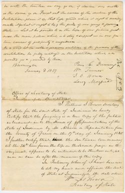 Petition from the IU Trustees to the General Assembly of the State regarding a resolution to relocate Indiana University, 8 January 1839